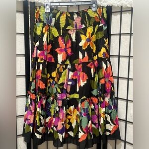 Chaudry KC Smocked ABSTRACT PRINT, BOHO, TIERED SKIRT SIZE XL